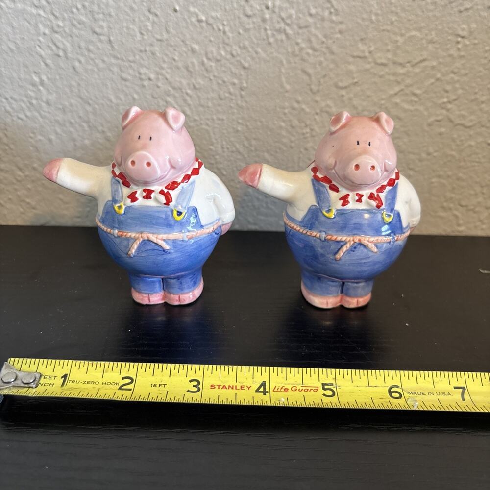 Russ Pig Farmer Ceramic Salt and Pepper Shakers Set Novelty Animal Theme